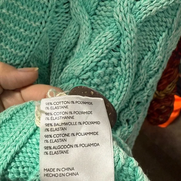 98% Cotton Pilcro Mint Green Cable Knit Cardigan Size XS - Picture 5 of 6